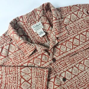 LL Bean Mens‎ Large L Aztec Hawaiian Short Sleeve Camp Shirt Orange 300229